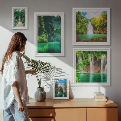 Gallery wall set tropics waterfalls green nature theme