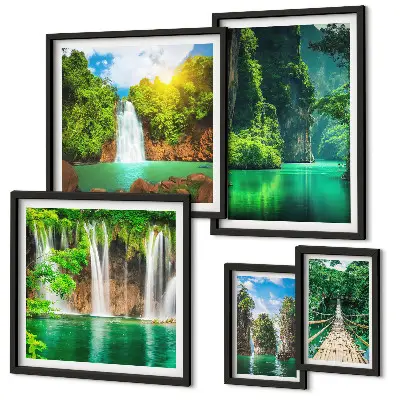 Gallery wall set tropics waterfalls green nature theme