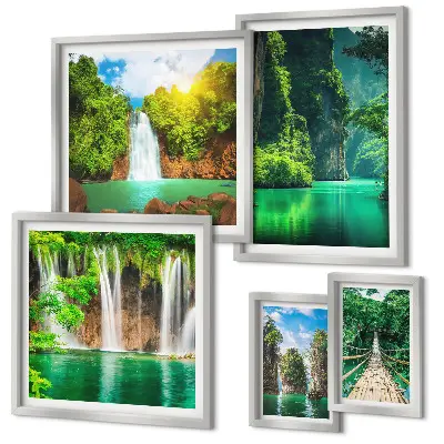Gallery wall set tropics waterfalls green nature theme