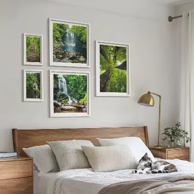 Framed photo set Green landscapes of waterfalls