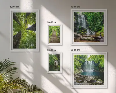 Framed photo set Green landscapes of waterfalls