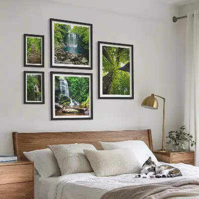 Framed photo set Green landscapes of waterfalls