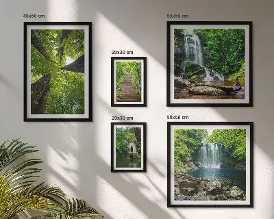 Framed photo set Green landscapes of waterfalls