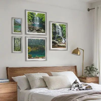 Set of 5 wall art pieces Waterfalls forest landscapes nature