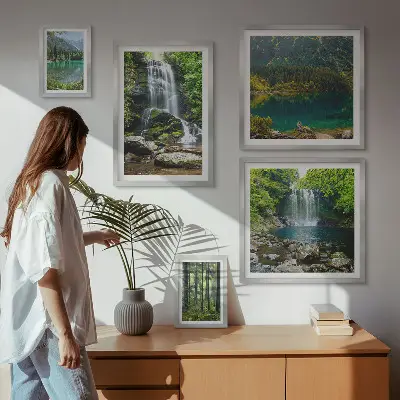 5 piece forest waterfall wall art set nature landscape photography prints