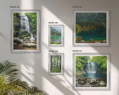 Set of 5 wall art pieces Waterfalls forest landscapes nature