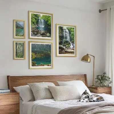 Set of 5 wall art pieces Waterfalls forest landscapes nature