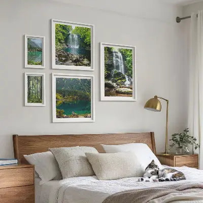5 piece forest waterfall wall art set nature landscape photography prints