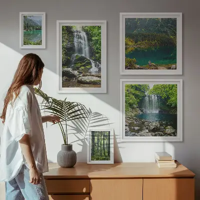 5 piece forest waterfall wall art set nature landscape photography prints