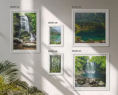 Set of 5 wall art pieces Waterfalls forest landscapes nature