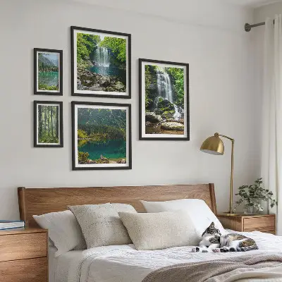 Set of 5 wall art pieces Waterfalls forest landscapes nature