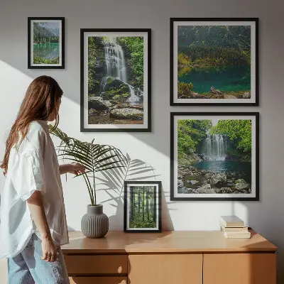 5 piece forest waterfall wall art set nature landscape photography prints