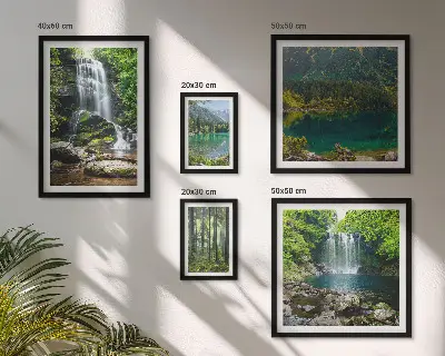 Set of 5 wall art pieces Waterfalls forest landscapes nature