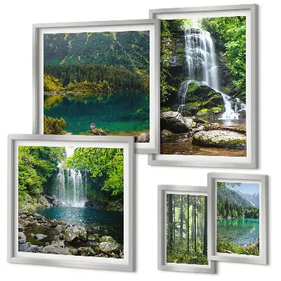 5 piece forest waterfall wall art set nature landscape photography prints