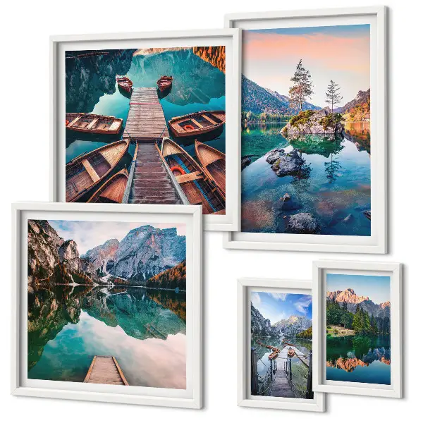 Gallery wall featuring mountain lakes photography