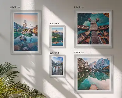Gallery wall featuring mountain lakes photography