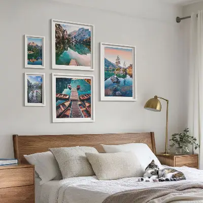 Gallery wall featuring mountain lakes photography