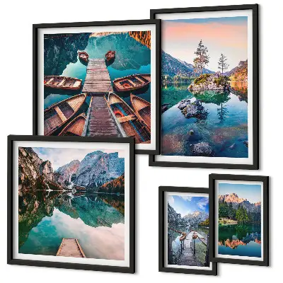 Gallery wall featuring mountain lakes photography