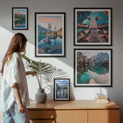 Gallery wall featuring mountain lakes photography