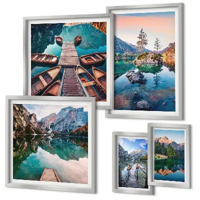 Gallery wall featuring mountain lakes photography