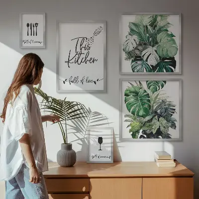 Framed photo set Kitchen plants positive slogans