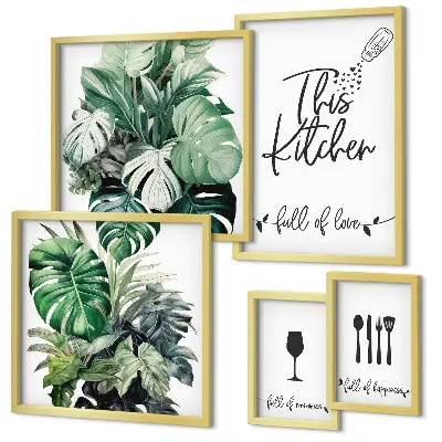 Framed photo set with kitchen plants and positive slogans