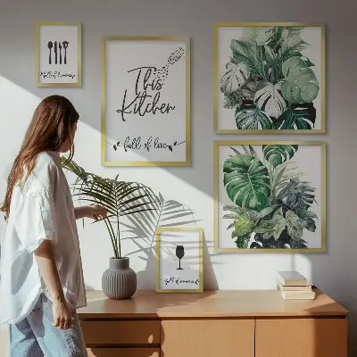 Framed photo set Kitchen plants positive slogans
