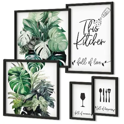 Framed photo set Kitchen plants positive slogans
