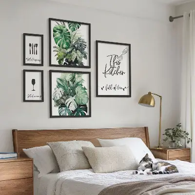 Framed photo set Kitchen plants positive slogans