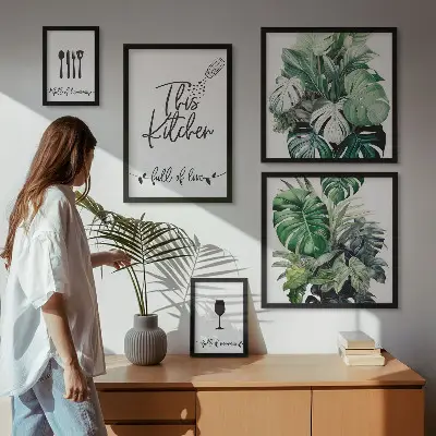 Framed photo set Kitchen plants positive slogans