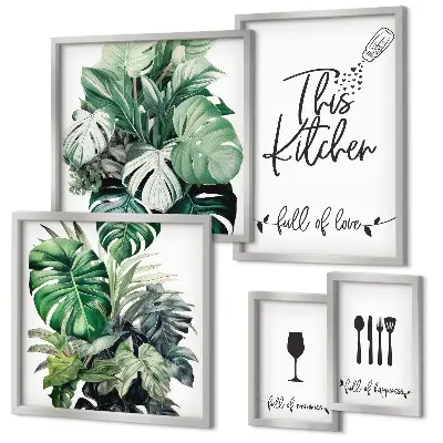 Framed photo set Kitchen plants positive slogans