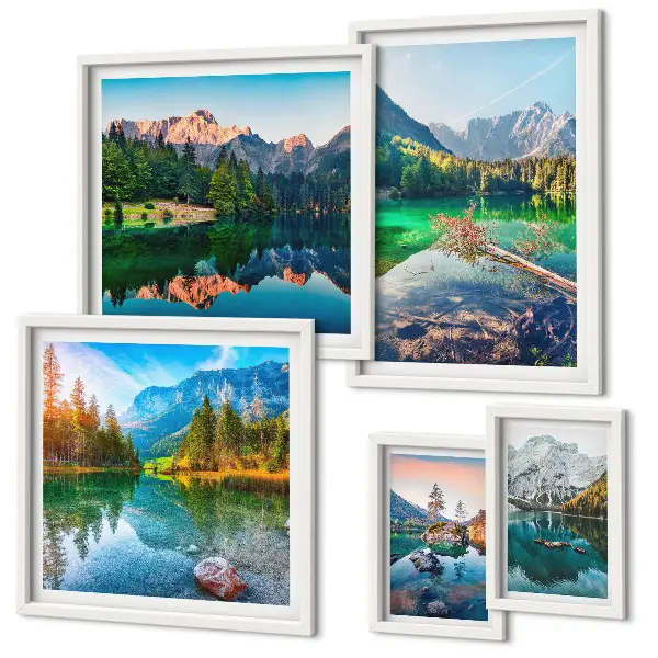 Set of 5 wall art pieces Mountain landscapes, lakes, forests