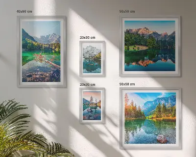 Set of 5 wall art pieces featuring mountain landscapes, lakes, and forests