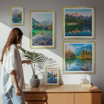 Set of 5 wall art pieces featuring mountain landscapes, lakes, and forests