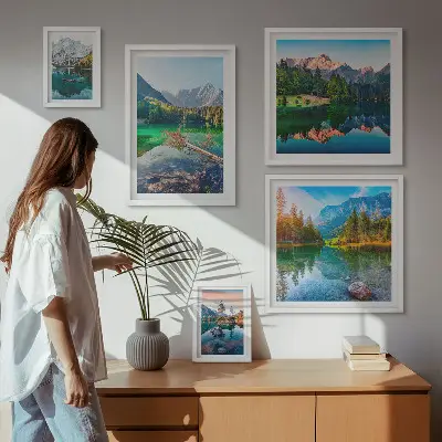 Set of 5 wall art pieces featuring mountain landscapes, lakes, and forests