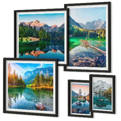 Set of 5 wall art pieces Mountain landscapes, lakes, forests