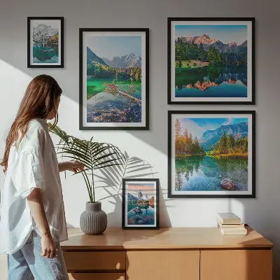 Set of 5 wall art pieces featuring mountain landscapes, lakes, and forests