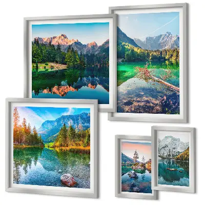 Set of 5 wall art pieces featuring mountain landscapes, lakes, and forests