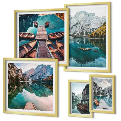 Gallery wall Mountain lakes wooden boats