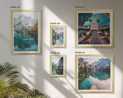 Gallery wall Mountain lakes wooden boats