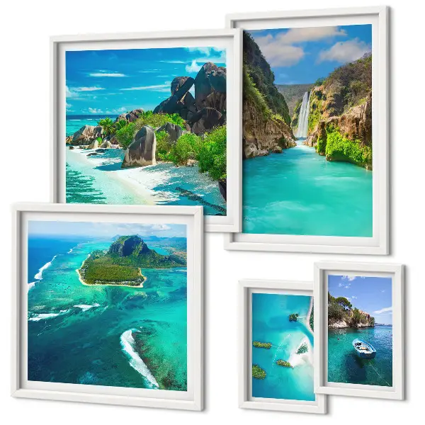 Framed photo set Tropical waterfalls and beaches