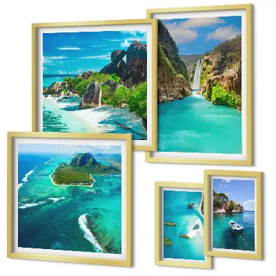 Framed photo set Tropical waterfalls and beaches