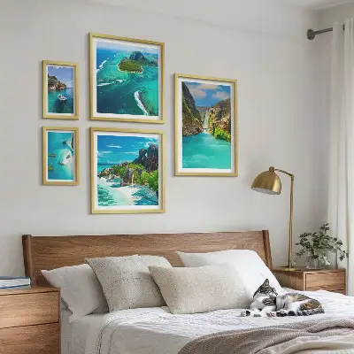 Tropical waterfalls and beaches framed photo set framed photo set