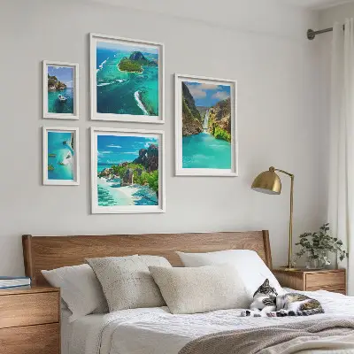 Tropical waterfalls and beaches framed photo set framed photo set