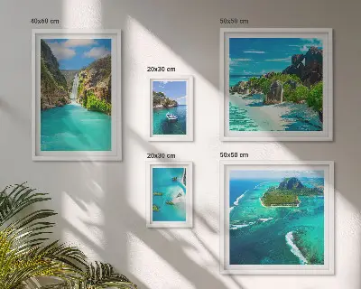 Tropical waterfalls and beaches framed photo set framed photo set