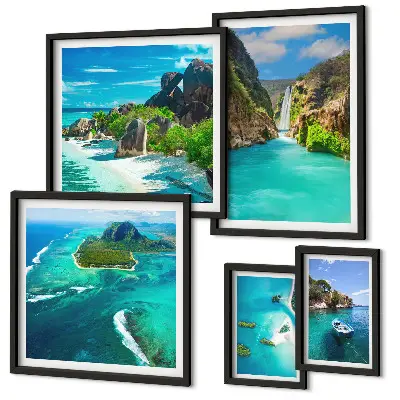 Framed photo set Tropical waterfalls and beaches