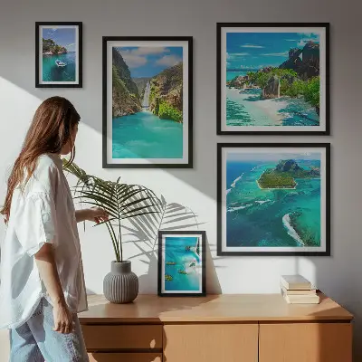 Framed photo set Tropical waterfalls and beaches