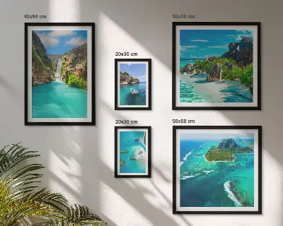 Tropical waterfalls and beaches framed photo set framed photo set