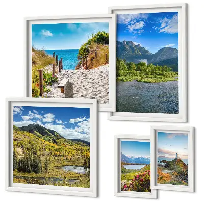 Set of 5 wall art pieces Landscapes of mountains and beaches