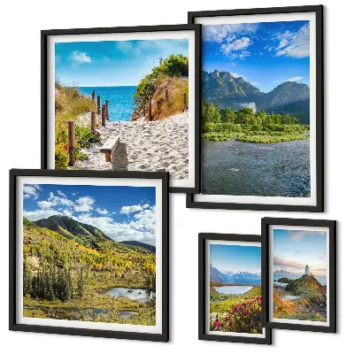 Set of 5 wall art pieces Landscapes of mountains and beaches
